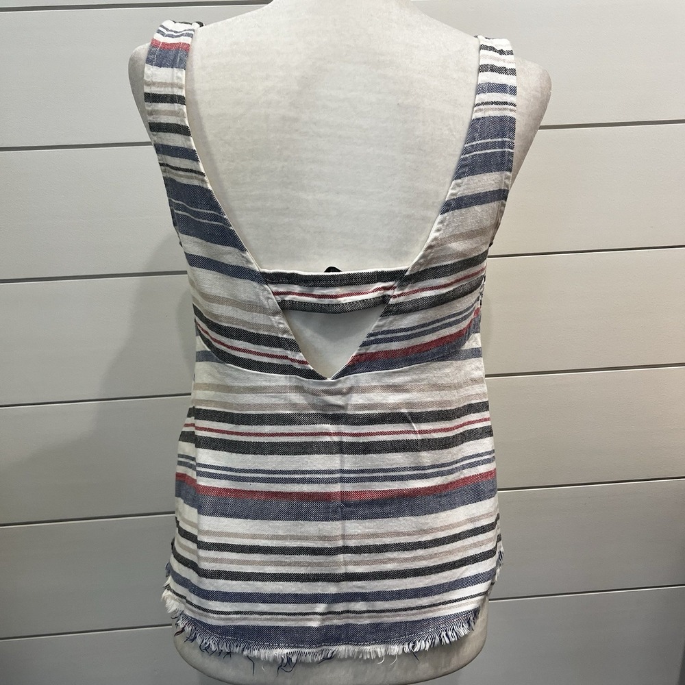 Zara Denim Couture Small Striped Sleeveless Crop Tank Summer Raw Hem V Neck - Picture 5 of 7